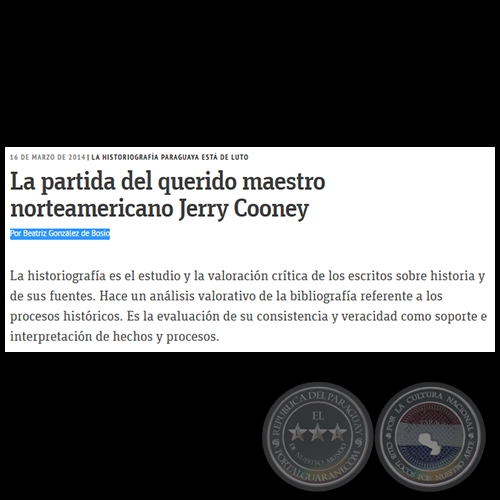 LA PARTIDA DEL QUERIDO MAESTRO NORTEAMERICANO JERRY COONEY - Por BEATRIZ GONZLEZ DE BOSIO - Domingo, 16 de Marzo de 2014
